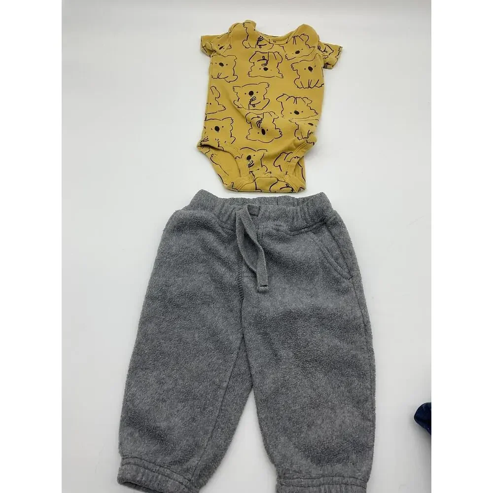 Carter's Bodysuit Pants Set 6M Yellow Koala Print Gray‎ Fleece Outfit Baby